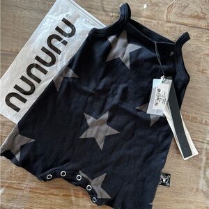 Nununu Black Romper with Gray Star Design